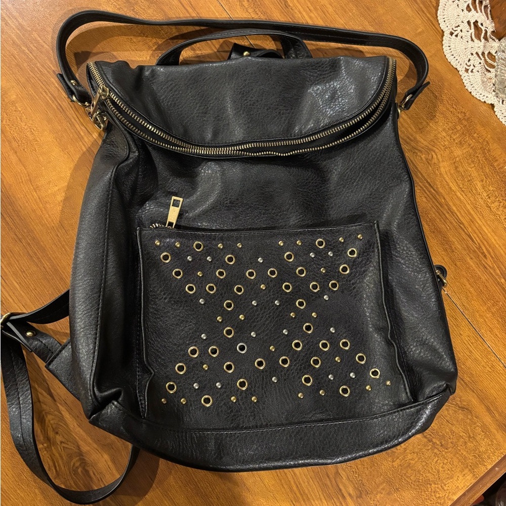 Black Leather Studded Backpack